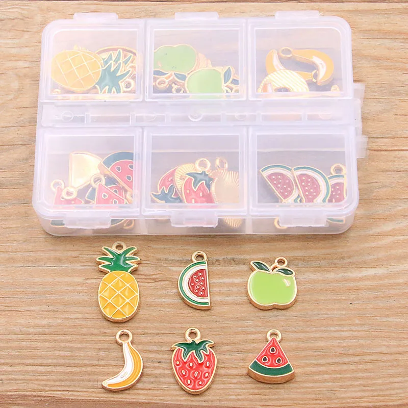 

1 комплект, 30 шт., 6 стилей, подвеска с фруктами и арбузом KC, золотая капля масла, комплект подвески с коробкой, материал для изготовления ювелирных изделий своими руками, серег, браслетов