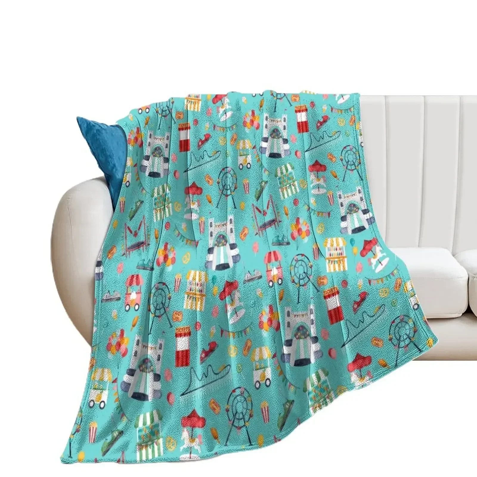 Amusement Park Watercolor Carnival Throw Blanket funny gift For Sofa Thin Bed Hairy Blankets