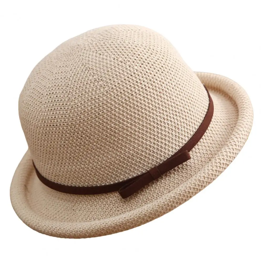 Outdoor Hat Round Top Rolled Edge Trendy Soft Fine Workmanship Daily Wear Lightweight Weave Design Fisherman Hat