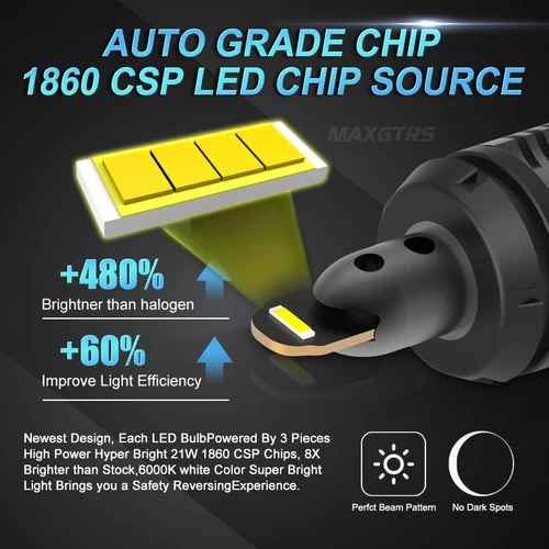 Imagen 2 del producto Bombillas LED de marcha atrás para coche, lámpara superbrillante de 12V, Canbus, sin Error, T15, W16W, 912, 921, T16, 1156, W21W, 2000Lm, 2 uds.