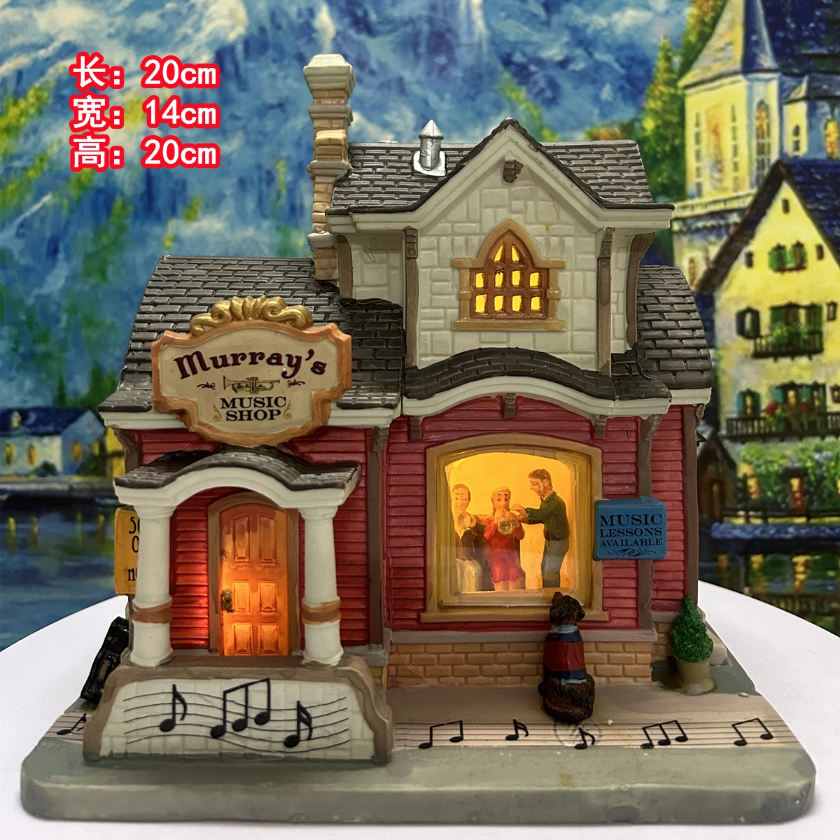 Lemax Ceramic Painted Lamp House Miniature Version of European Building Music Shop Home Furnishing Living Room Ornaments Gift