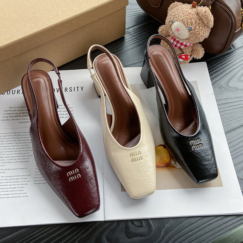 

2025 Summer New Large Baotou Women's High Heels Single Shoes Fashion Style Lacquer Leather Mary Jane Women's Shoes Shallow Mouth