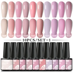 Mtssii 10/12Pcs Nude Gel Nail Polish Set Glitter Semi Permanent Hybrid Gel Varnishes Base Top Coat Soak Off UV Led Nail Art Kits