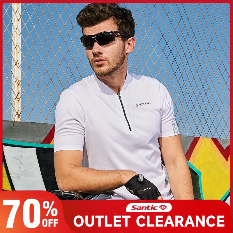 Santic Men's Cycling Jersey Breathable Partial Zipper Short Sleeve Bicycle Clothing Summer Quick Dry MTB/Road Riding Bike Shirts