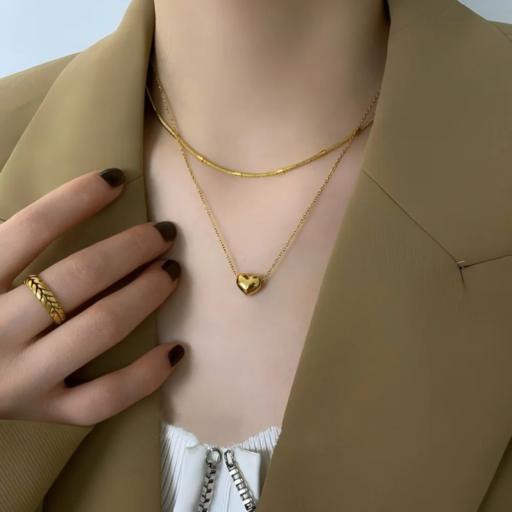 Modische Minimalistische 316L Edelstahl Herzförmige Anhänger-Halskette 18k Vergoldeter Charm-Schmuck Geschenk für Frauen – Detail 4