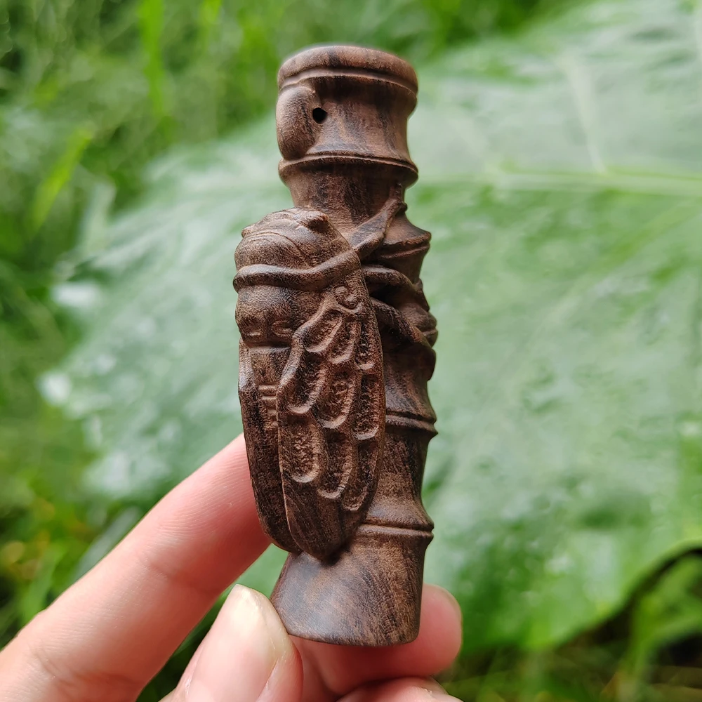 3 Inch Hand-Carved Wooden Cicada and Bamboo Figurine Ornament, Traditional Style, Natural Style, Suitable for Table Decorations, Fireplaces, Halloween Decorations, Interior Decorations, Centerpieces, Housewarming Gifts, Home Decor, Office Decor