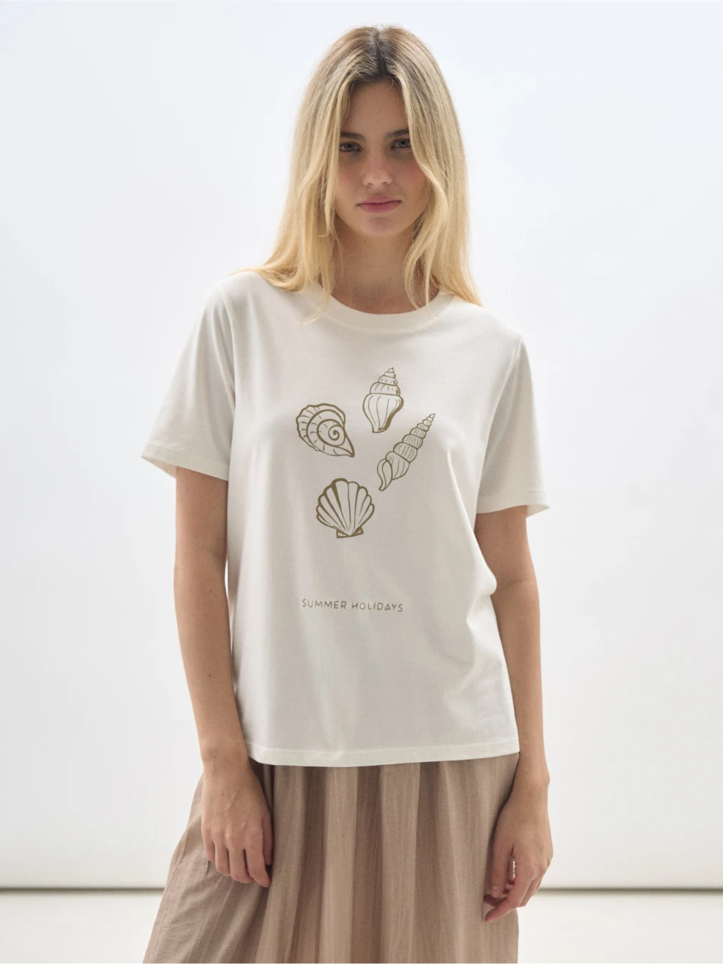 Retro American Summer Ocean  Snail Print Spicy Girl Loose Short Sleeve T-Shirt Women's Trendy Cotton round Neck Top