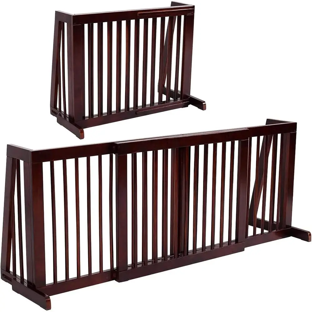 Expandable Wood Dog Gate, 28''-80'' Adjustable reestanding Saety Gate, Step Over ence or Small to Medium Sized Pets, Indoor Hous
