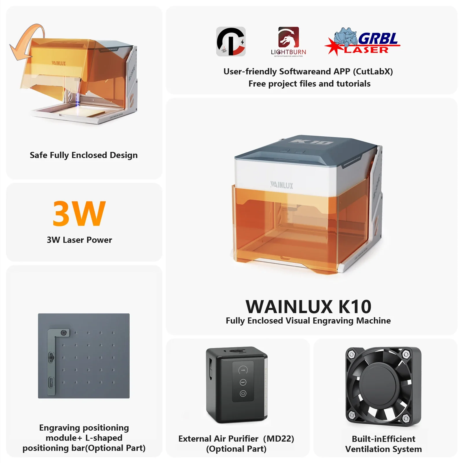 Imagem -05 - Wainlux-mini Gravação a Laser e Máquina de Marcação K10 Gravador a Laser 3000mw Bluetooth Versão Upgrade Máquinas para Carpintaria