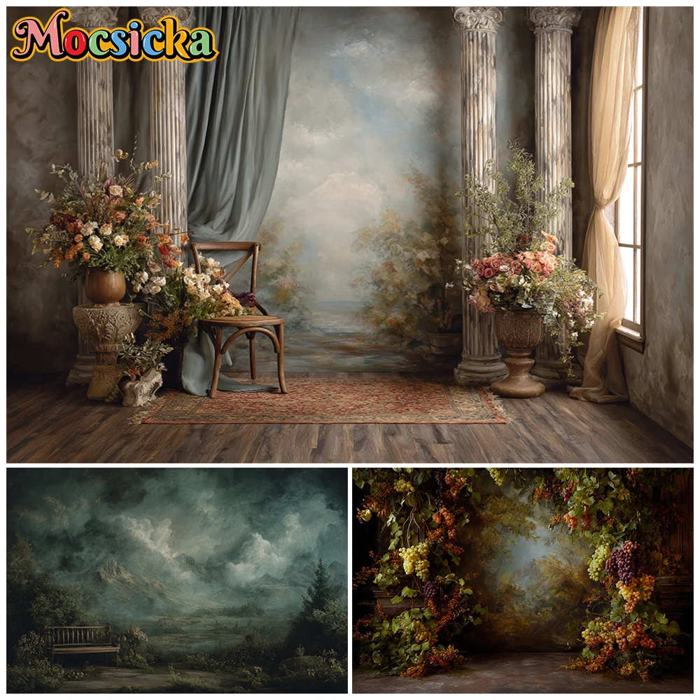

Mocsicka Retro Old Master Photography Backdrop Dark Flower Trees Decoration Studio Wallpaper Family Portrait Birthday Background