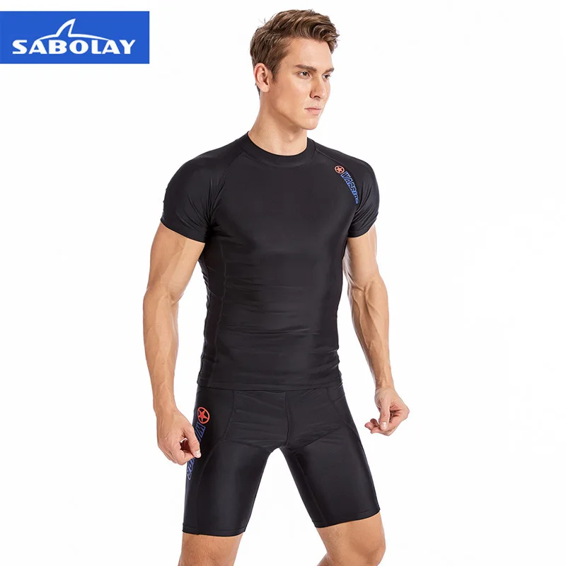 SABOLAY New Outdoor Sports Diving Suit Short Sleeve shorts Quick Dry Tight leisure Separate Swimsuit For Men Large Size NY321