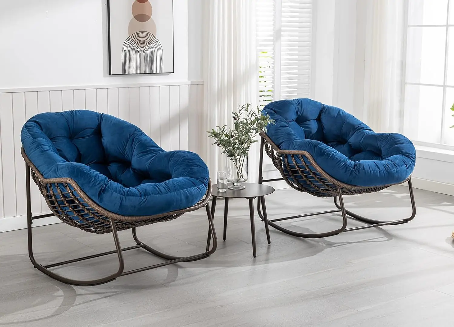 

Комплект из 2 уличных кресел-качалок для патио, плетеное кресло-яйцо для дома, удобное увеличенное кресло с утолщенным сиденьем, на заказ