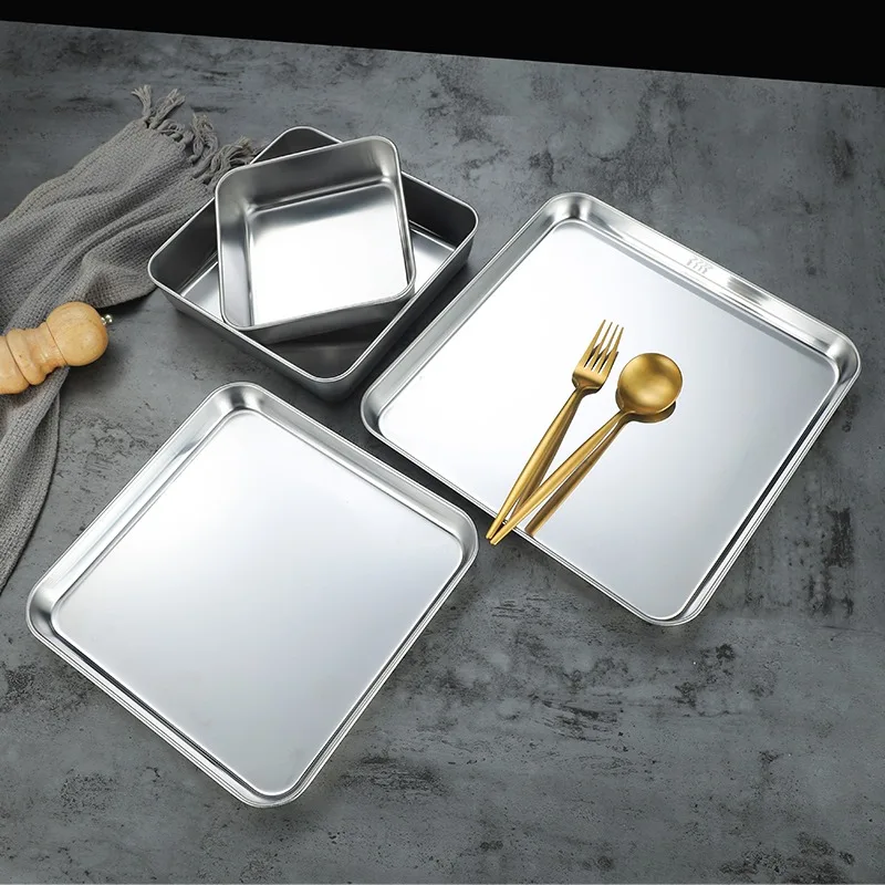 304 Stainless Steel Square Tray Multi-Purpose for Food Preparation, Serving, Steaming and Commercial Use