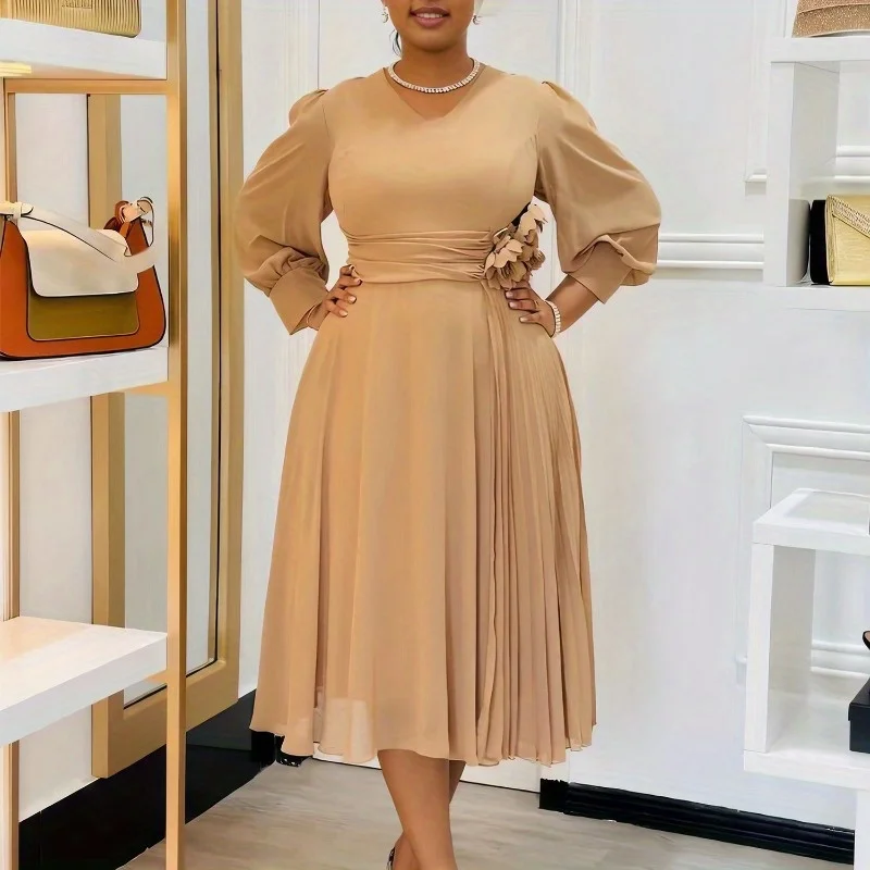 

European and American Spring and Autumn Fashionable Temperament and Elegant Solid Color A-line Skirt Dress Costumes Accessories