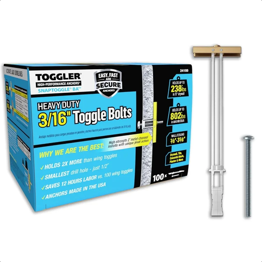 

TOGGLER SNAPTOGGLE HeavyDuty Drywall Toggle Bolt 3 1624 UNC ZincPlated Anchor for Hollow Walls Plaster Tile Holds 238 lbs in 1