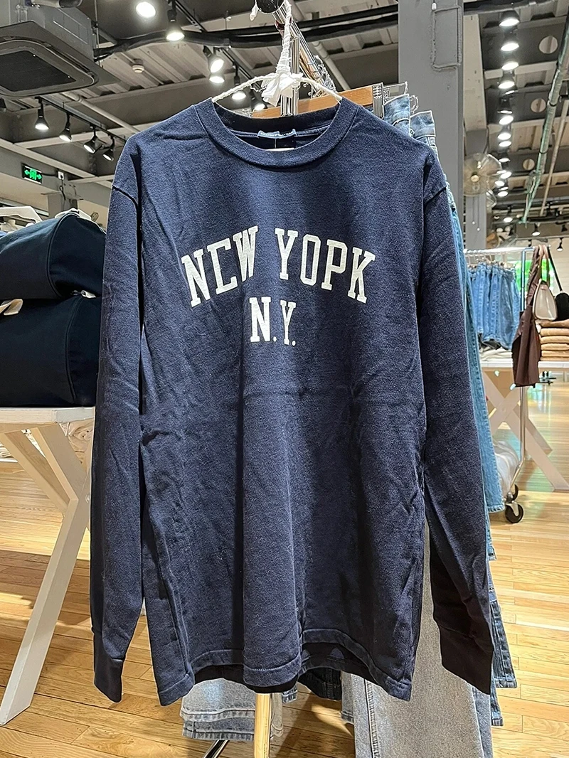 

Autumn Winter Vintage American Long Sve T-irt Pure Cotton ex Versatile Top Youth Faion Loose Fit Crew Ne Sweatirt