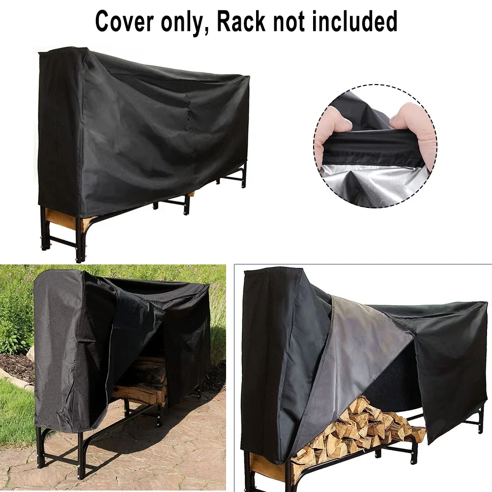 8-Feet Firewood Cover 244*34*100CM Black Firewood Rack Heavy Duty Lumber Log Rack Outdoor Storage Holder Cover