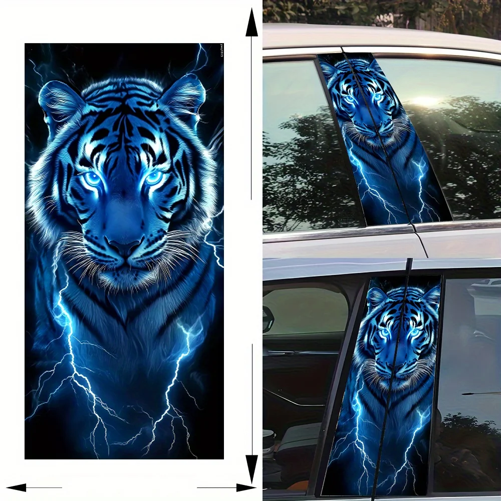 2-Pack Bold Lightning Tiger Car Stickers, Durable Vinyl, Easy-Paste, Suitable for All Vehicles, Halloween Theme, Self-Adhesive