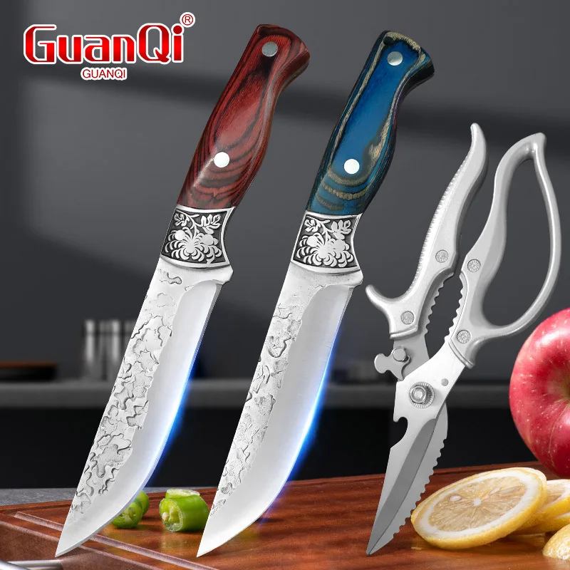 Household Kitchen Knife Hand Forged Meat Filleting Knives Multifunctional Stainless Steel Food Scissors for Cooking Chef Cleaver