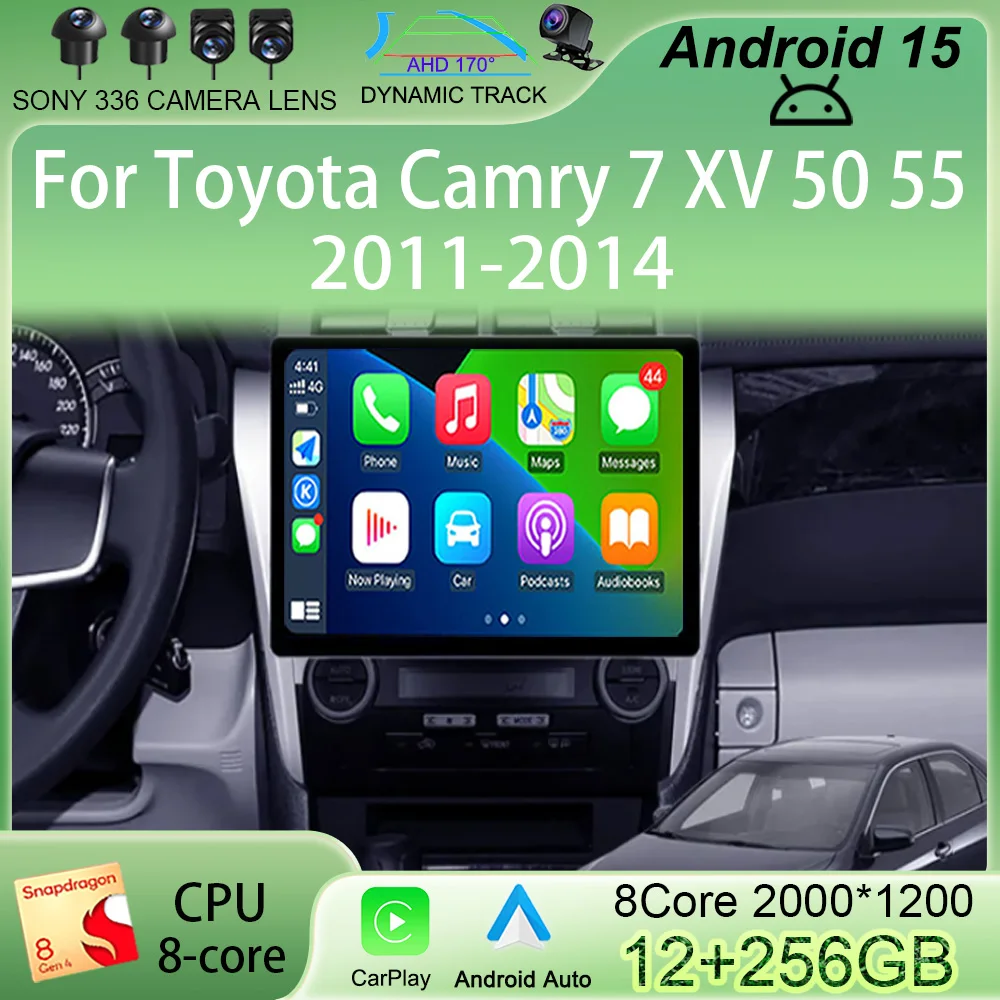 

Carplay Auto Android 15 For Toyota Camry 7 XV 50 55 2011-2014 Car Radio Multimedia Video Player Navigation Stereo GPS No 2din 4G