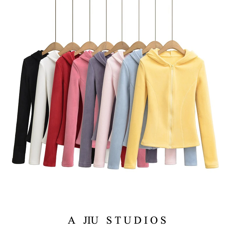 

Толстовка с капюшоном на подкладке в стиле ретро, женская осенне-зимняя утягивающая повседневная кардиган, верхняя одежда, теплая спортивная одежда