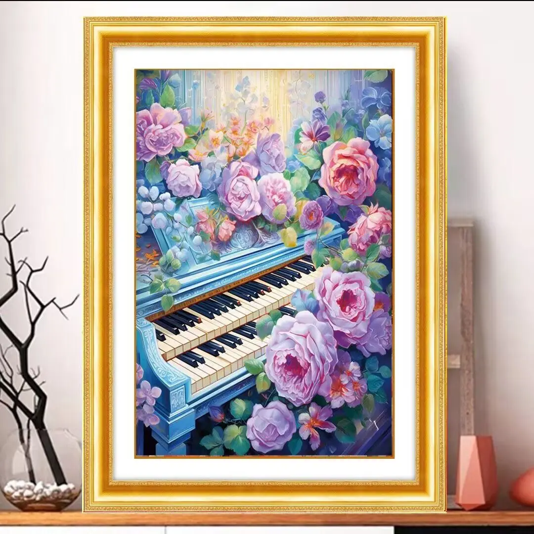 Piano Flower 11CT Embroidery DIY Chinese Style Printed Kits Cross Stitch Thread Needlework Sets Home Decor Crafts New Arrival