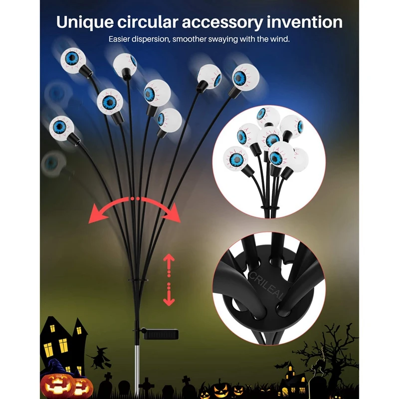 LICE-مخيف مقلة العين أضواء ساحة الشمسية، 16LED يتمايل ديكور الحديقة الشمسية مقاوم للماء، للفناء/الحديقة/الممر، 2 قطعة