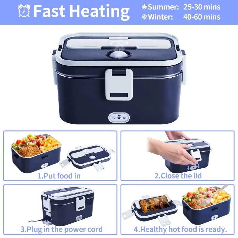 

Electric Lunch Box 60W Food Heater,110-230V Portable Lunch Warmer 1.8L Large-Capacity Heated Lunch Box for Car/Truck/Home/Office