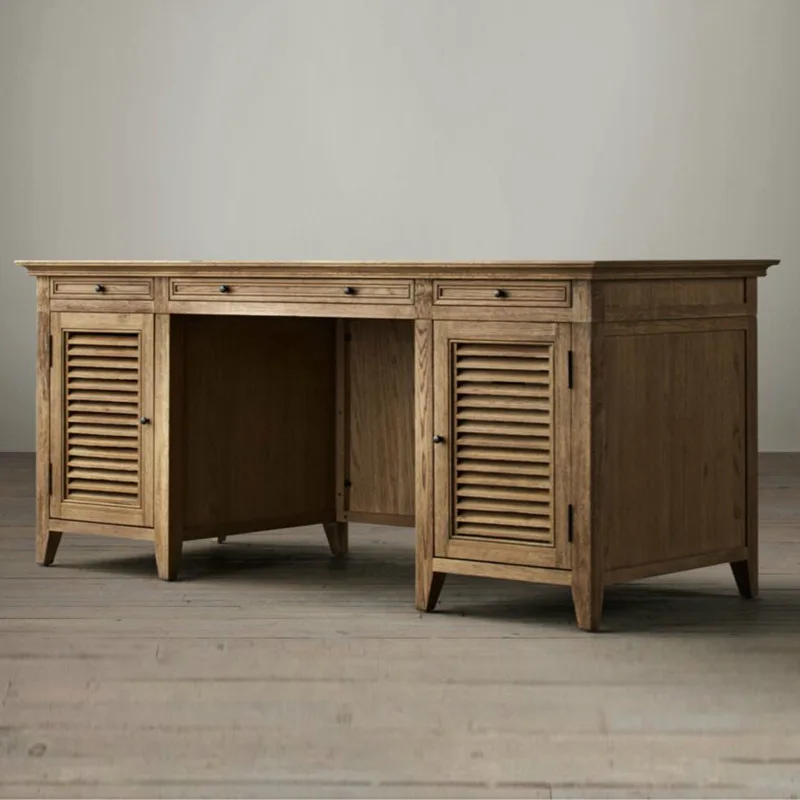 American country solid wood light luxury retro old simple desk computer desktop table long writing