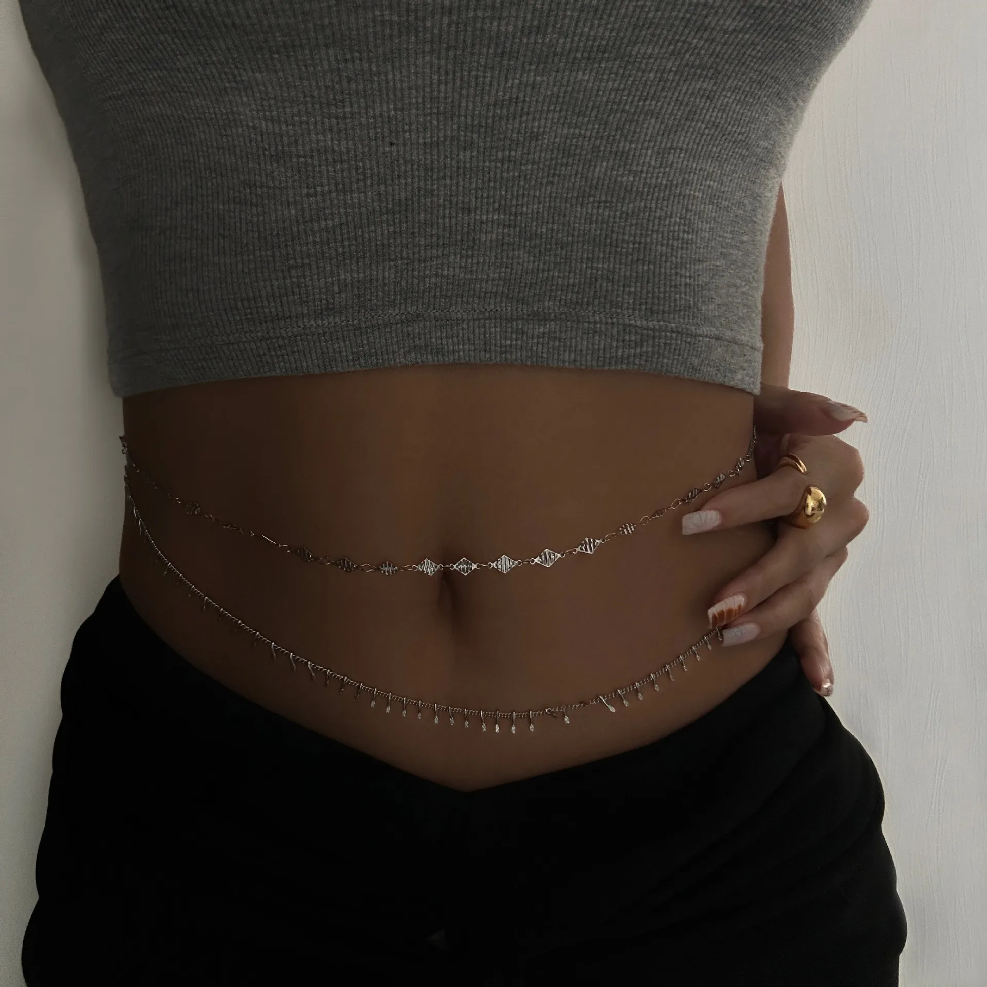 Punk Stainless Steel Waist Chain Trend Bohomia Rhinestone Belly Chain Women's Summer Sexy Beach Bikini Body Jewelry Gift