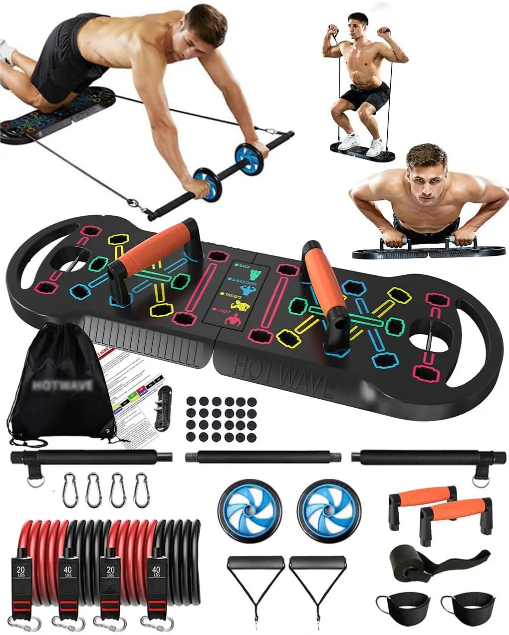 

Portable Home Gym with 16 Accessories, 20-in-1 Push-Up Board, Resistance Bands & Ab Roller for Men's Workout