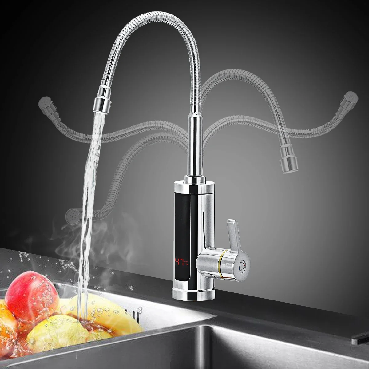 3000W 220V Electric Kitchen Flow Water Heater Tap Instant Hot Water Faucet Heater Cold Heating Tankless Water Heater with LED