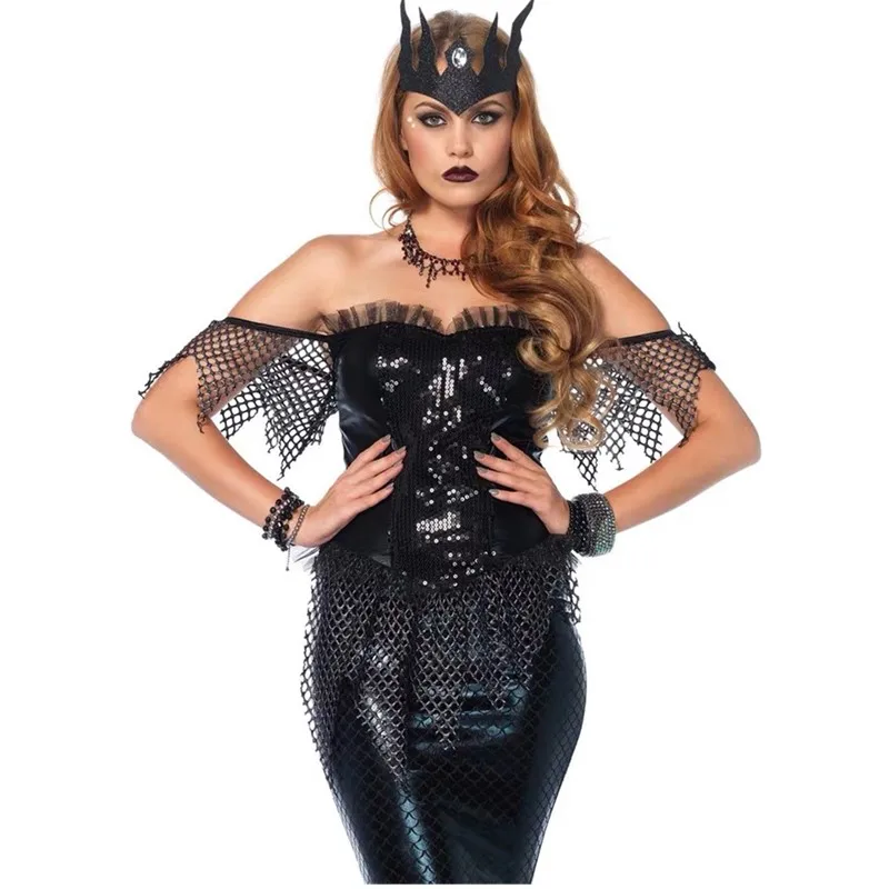 Halloween Carnival Party Sexy Black Anime Ariel Princess Cosplay Costume Stage Performance Elf Fairy Mermaid Tail Fancy Dress