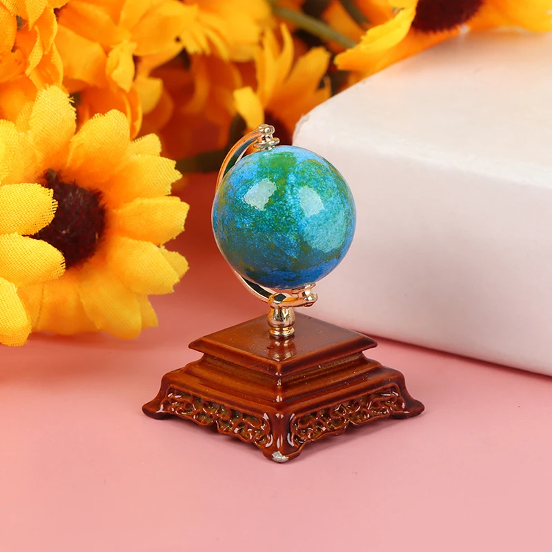 1PCS Mini Metal 1:12 Vintage Blue World Globe Miniature Dollhouse Furniture