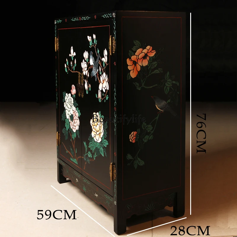 New Chinese traditional lacquered flower and bird craftsmanship storage storage cabinet foyer