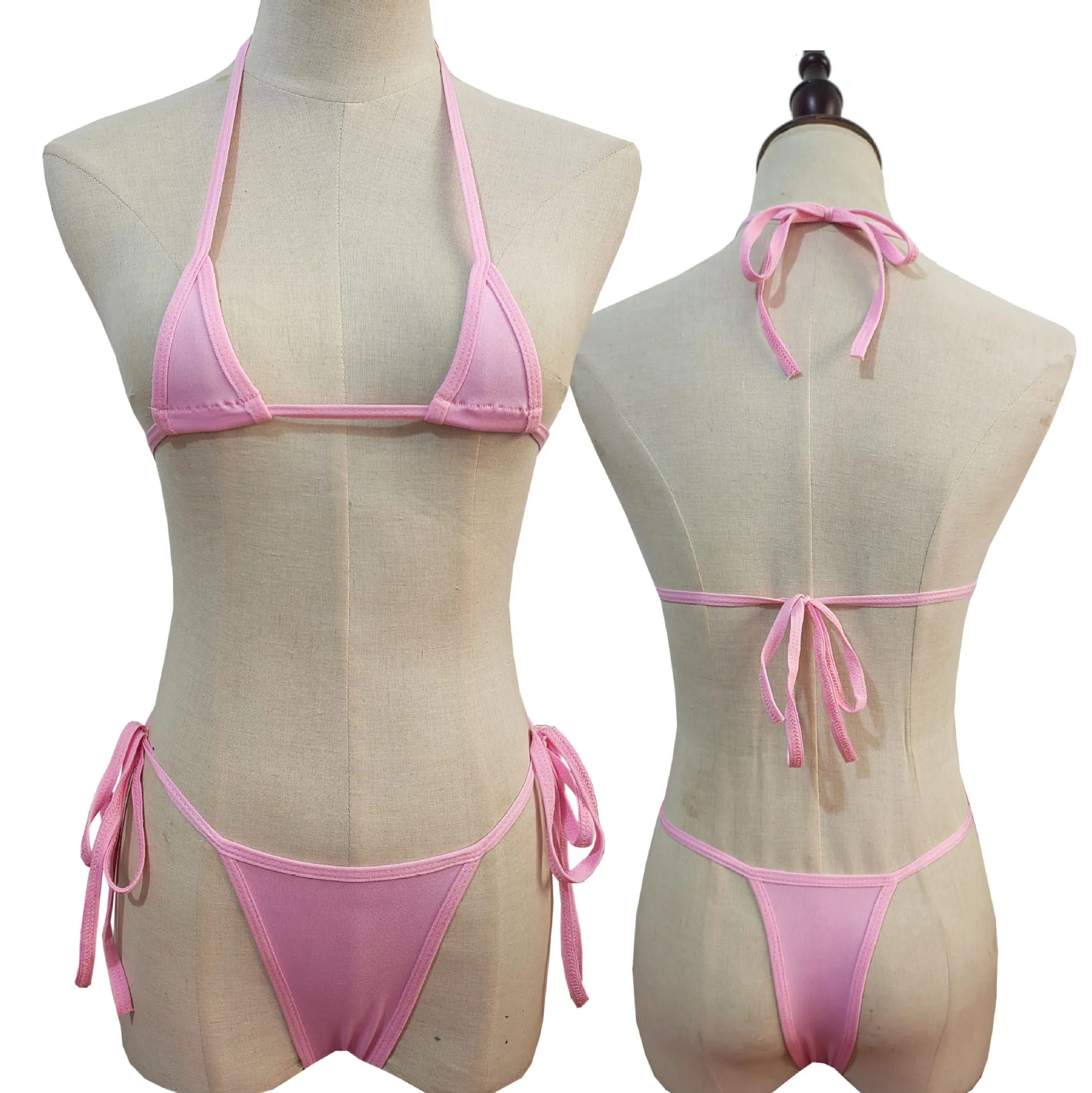 Women Mini Three Point Bikini Lingerie Set Halter Neck String Bra Thong Erotic Sleepwear Intimate Outfit Multi Color One Size