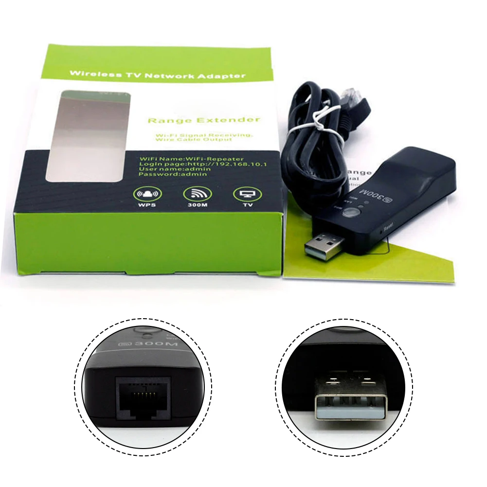 UE01 300Mbps USB Wireless Repeater For AP Mode Signal Extender With WPS Button For Smart TV Network Player Port Black