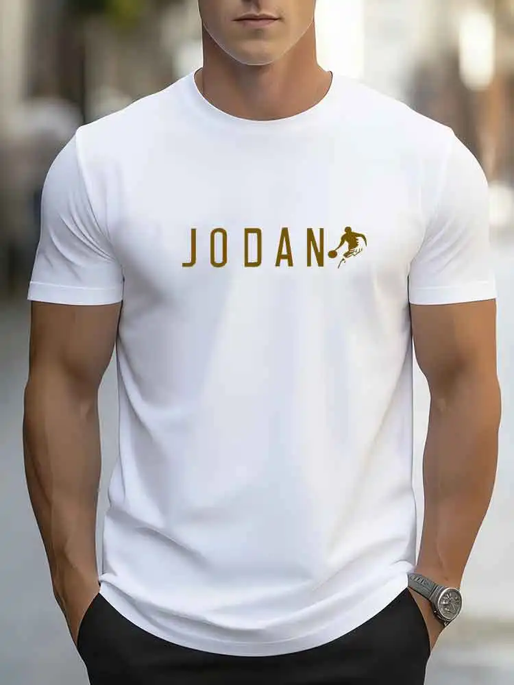 

2026 New Men's Sport T-Shirt, Basketball Player Silhouette Print, Breathable Short Sleeve Casual Daily Wear T-Shirt