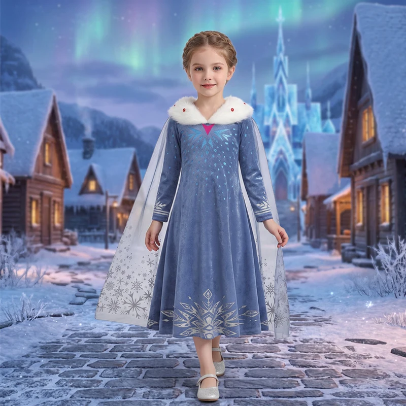 2026 Halloween Eis-Schnee-Prinzessin Cosplay Mädchenkostüm Kleid Halloween Kinder Rollenspiel Karneval Kinder Geburtstagsparty Kleid – Detail 2