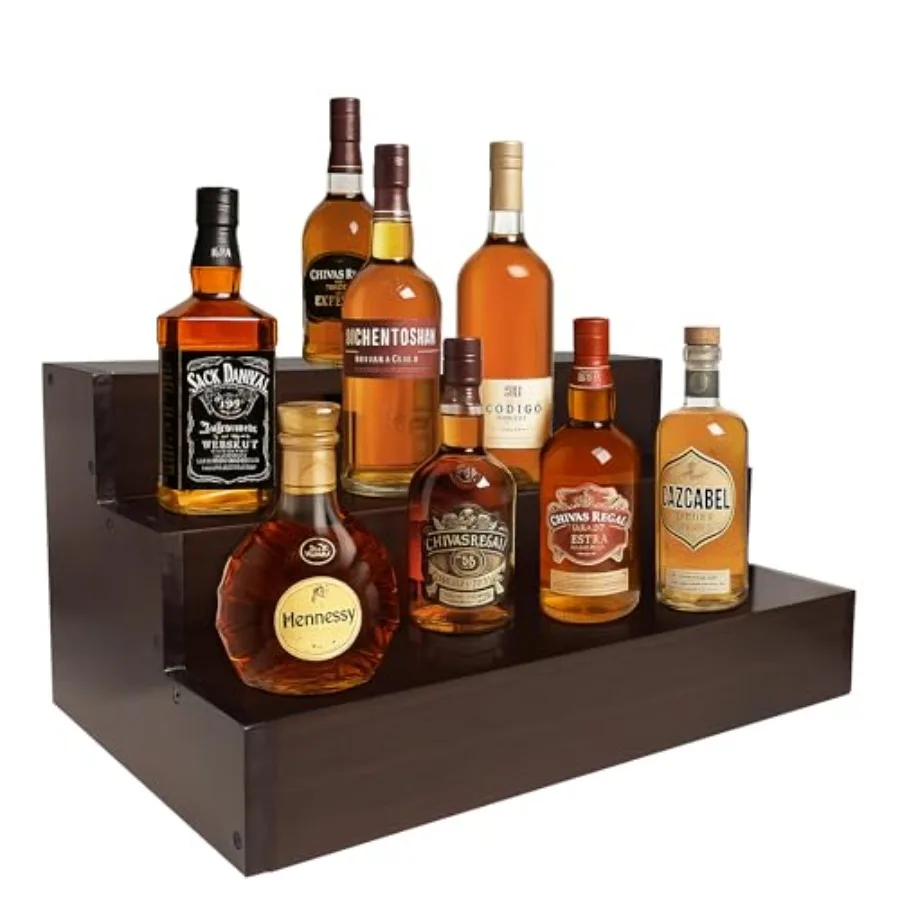 

Wood Liquor Bottle Shelf 3 Tier Bar Shelf Freestandg Vtage Liquor Bar Stand for Home Bar Decor Brown