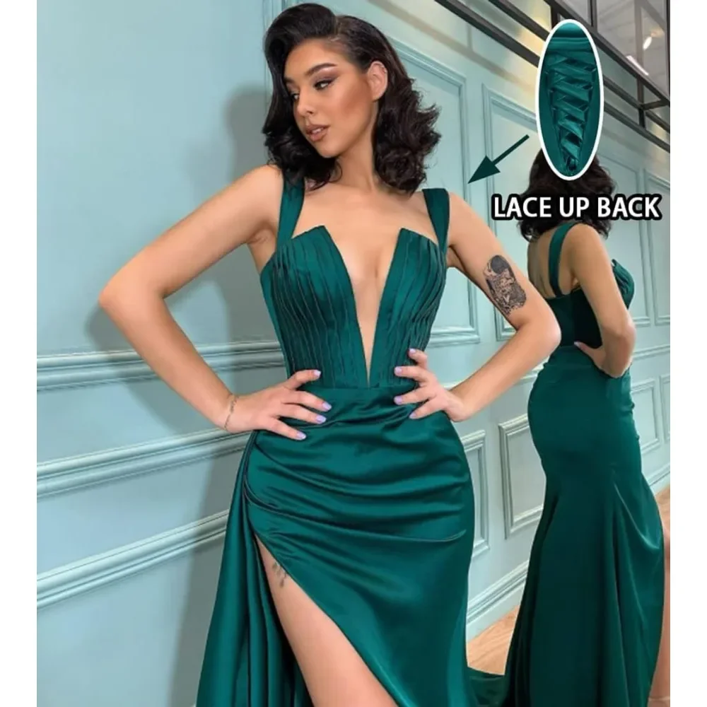 Wakuta-Robe longue sirène en satin pour femme, sexy, décolleté plongeant en V, robe de Rhformelle, fête de mariage