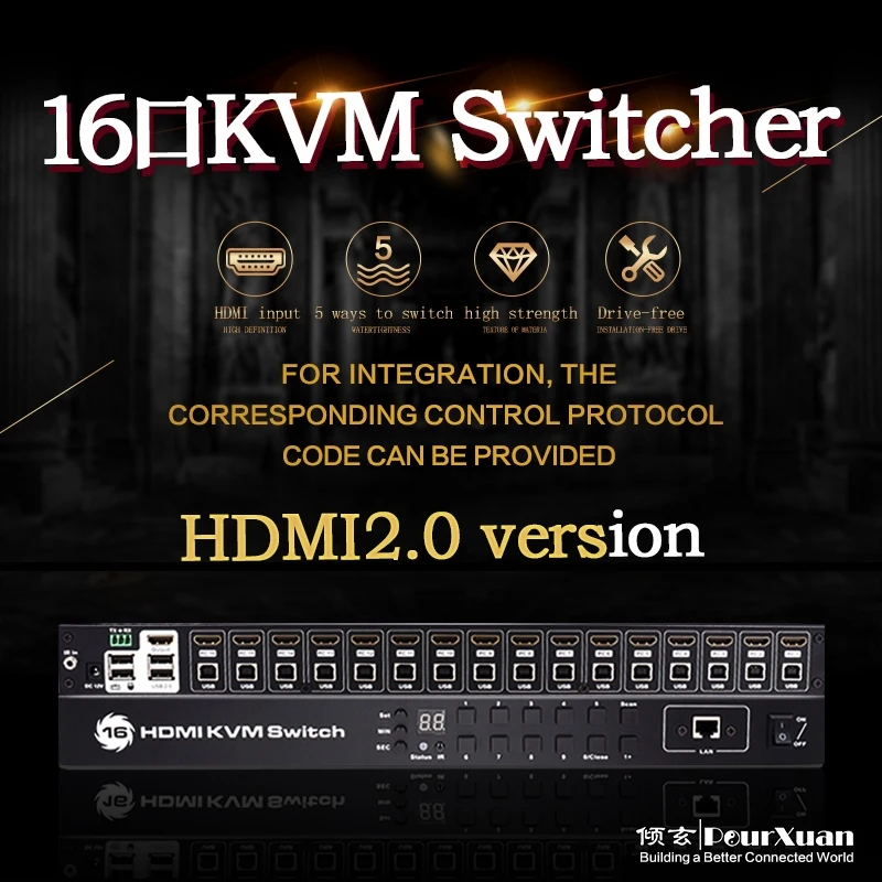 

16 Port 4K Timed loop automatic USB 2.0 HDMI-compatible KVM Switch Switcher 16 in 1 Out Selector Connector Control up to 16 PC