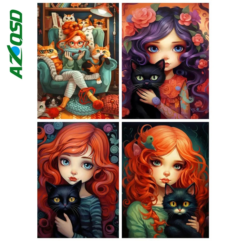 Azqsd Diamant Malerei Porträt Mädchen voll Mosaik Tier Katze neue Sammlung Wand dekoration nach Hause Strass Bilder Handwerk Kit