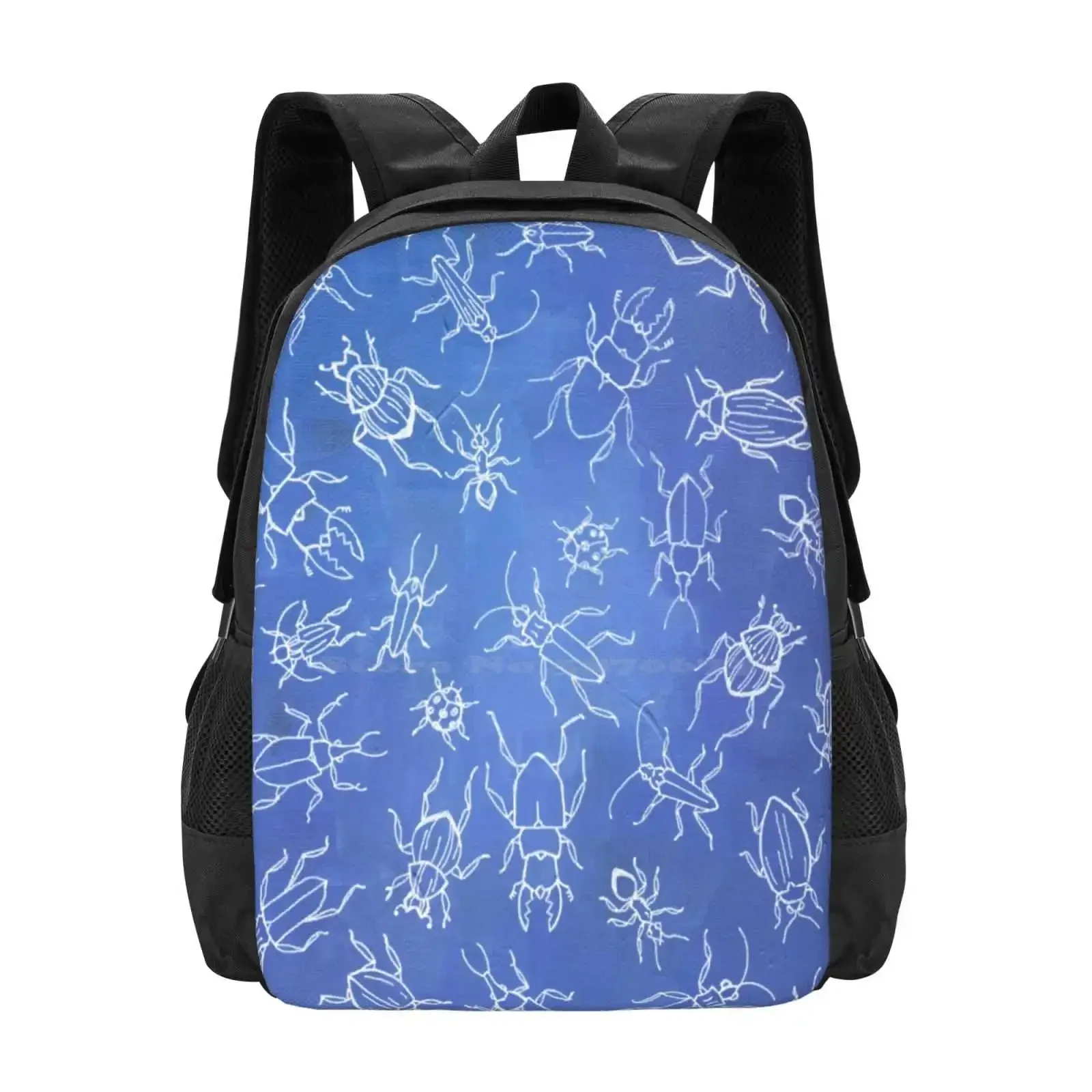 

38 Bugs On Blue Hot Sale Schoolbag Backpack Fashion Bags Insects Bugs Line Art Bug Art Insect Art Acrylic Painting Blue White