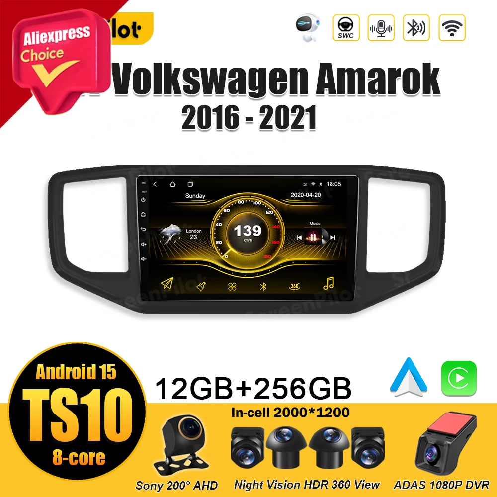 Para VW Volkswagen Amarok 2016 - 2021 Android 15 Radio de coche reproductor de vídeo Multimedia Carplay inalámbrico Android Auto pantalla táctil RDS