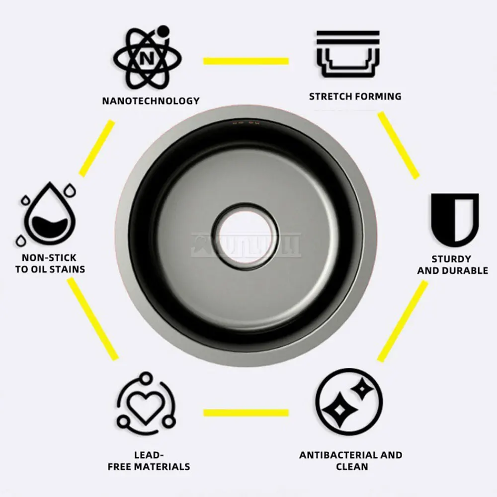 304 stainless steel kitchen circular sink, vegetable washing basin, single sink small sink, under table basin