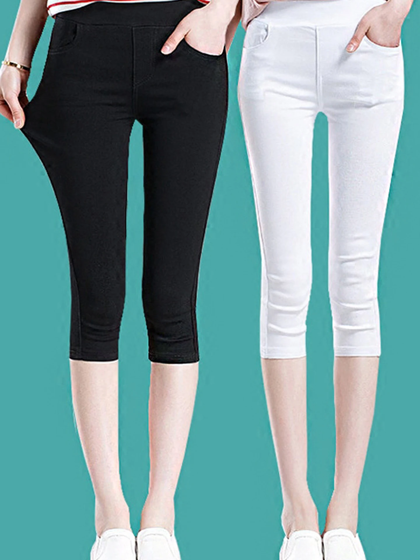 plus Size High Waist Black Seven-Foot Pants Women's Summer Slimming Casual Base Layer Mid-Calf Pants Ladies' Casual Trousers