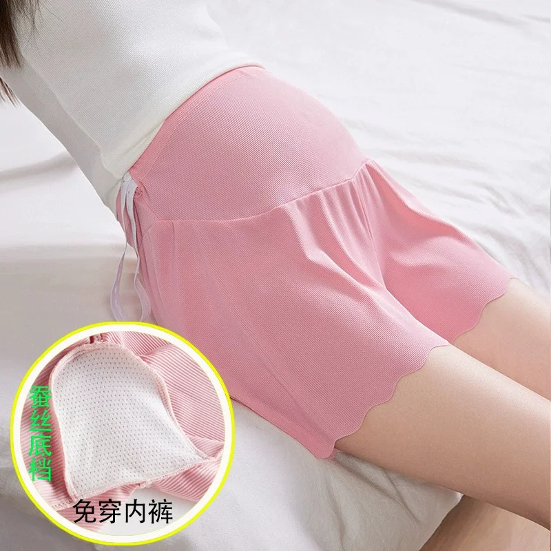 Weiche, kurze Umstandshose für schwangere Frauen, Sommer, hohe Taille, solide, atmungsaktiv, elastisch, sexy Mini-Caprihose, Schwangerschaft, Eisseide – Detail 10
