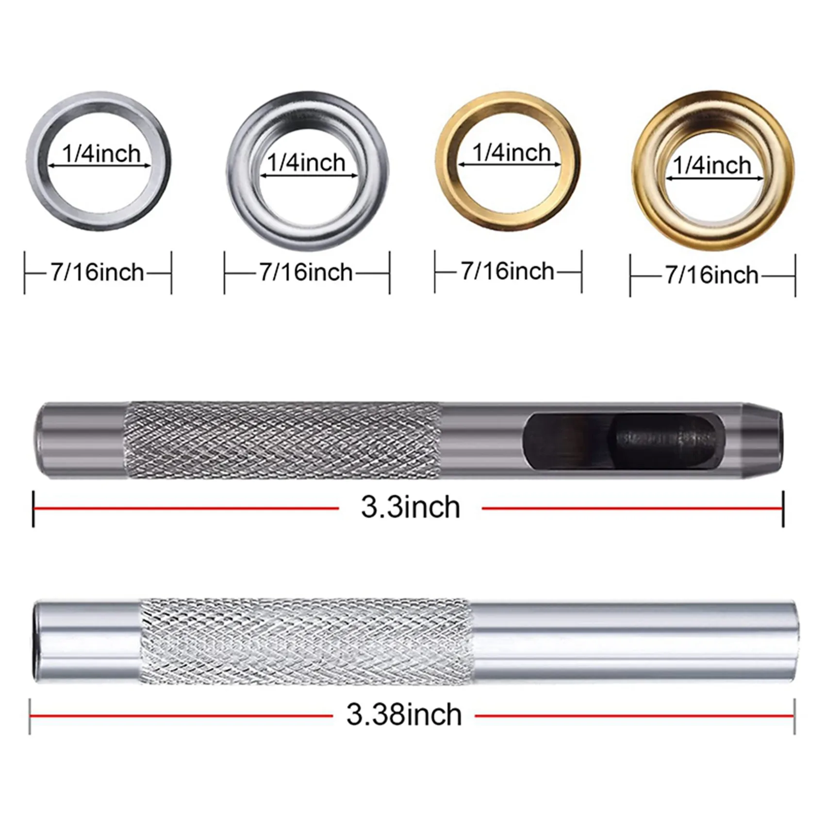 AB35-200 Sets 1/4 Inch Grommet Kit Grommets Eyelets With 6 Pieces Install Tool Kit, 2 Colors