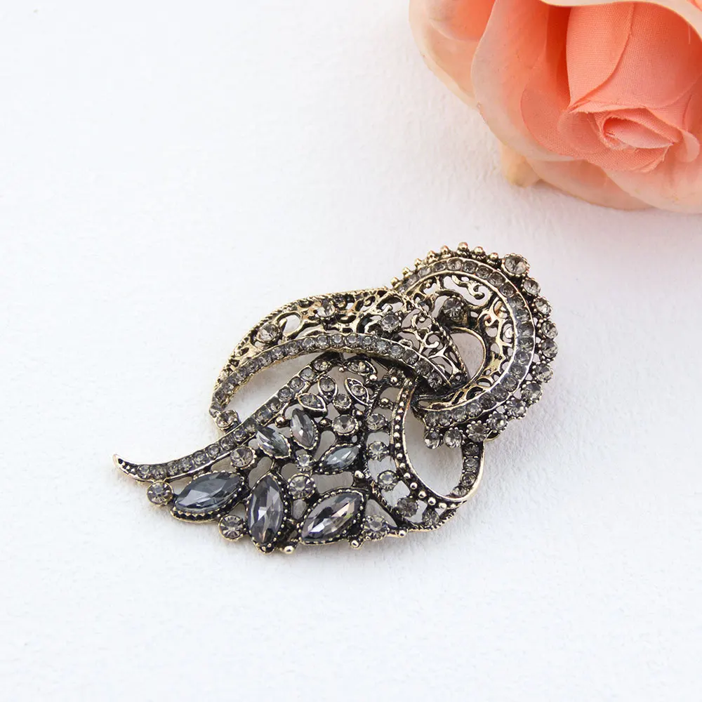 Vintage grijze kristallen Turkse broche voor vrouwen hijab revers broche pins antiek goudkleurige bohemian bijoux